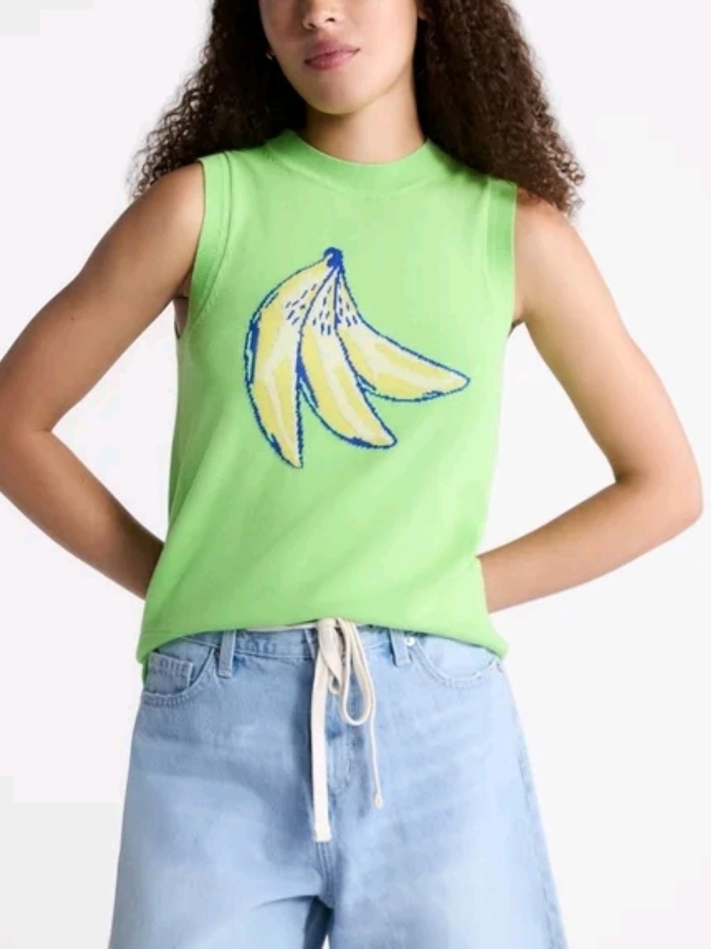 NWT Free Assembly Lime Green Banana Graphic Knit Sweater Vest Multiple Sizes